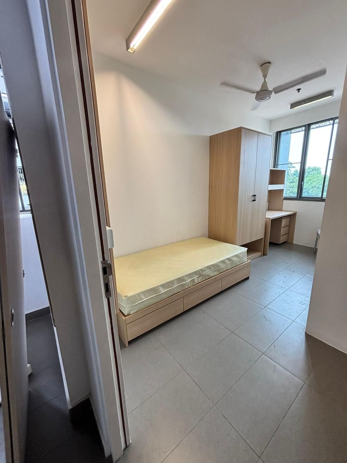 NTU hostel room custom carpentry, bed, wardrobe and desk