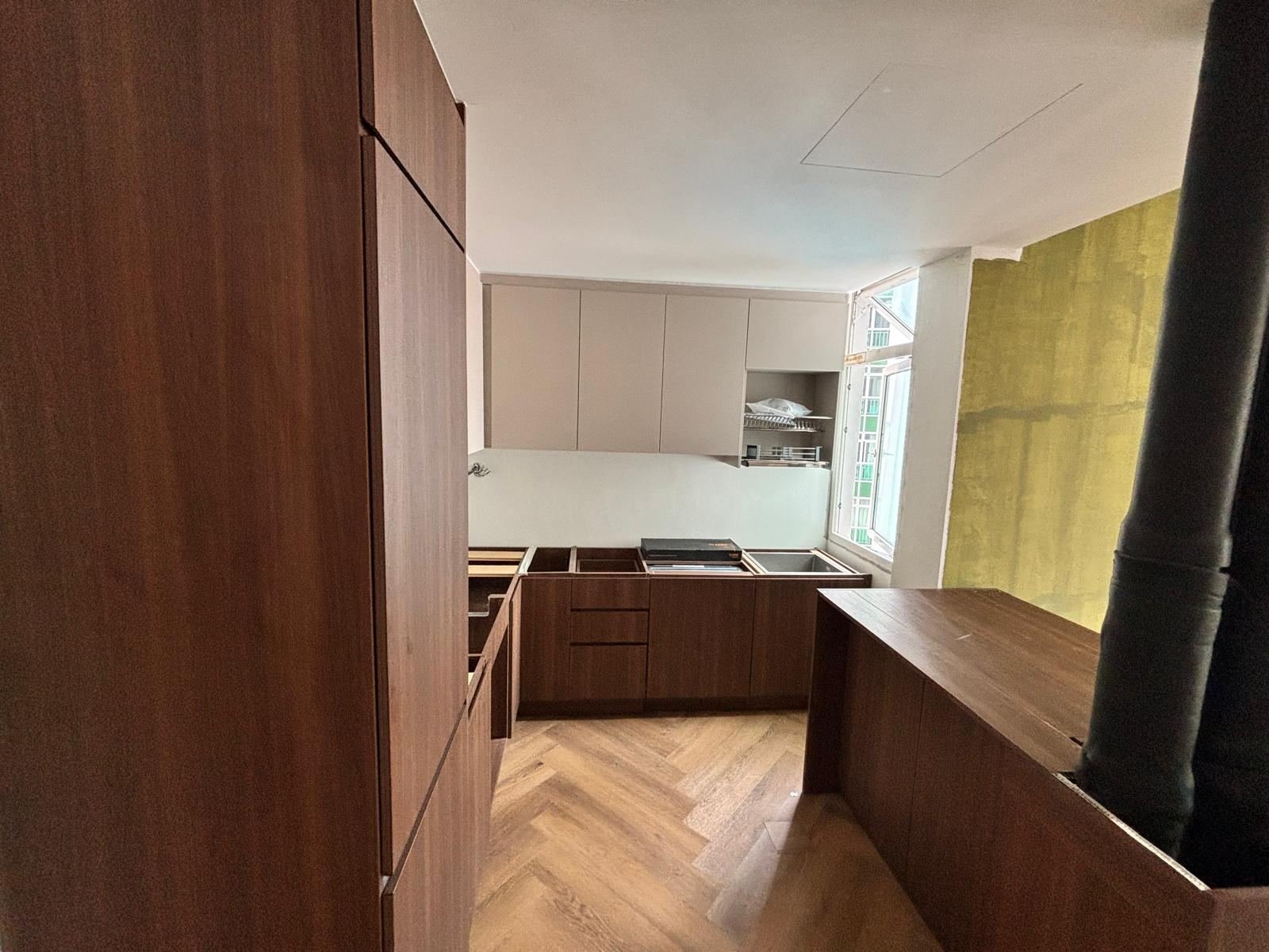 Custom aluminium kitchen cabinet project in Singapore, walnut finish